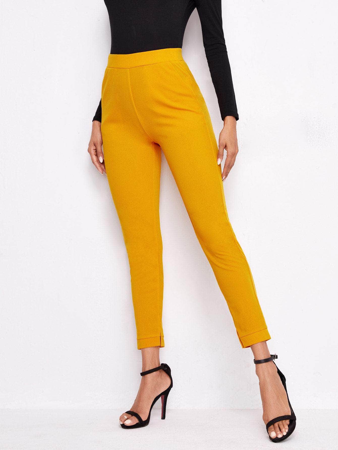 Amarillo / M pantalones bajo con abertura de cintura elástica