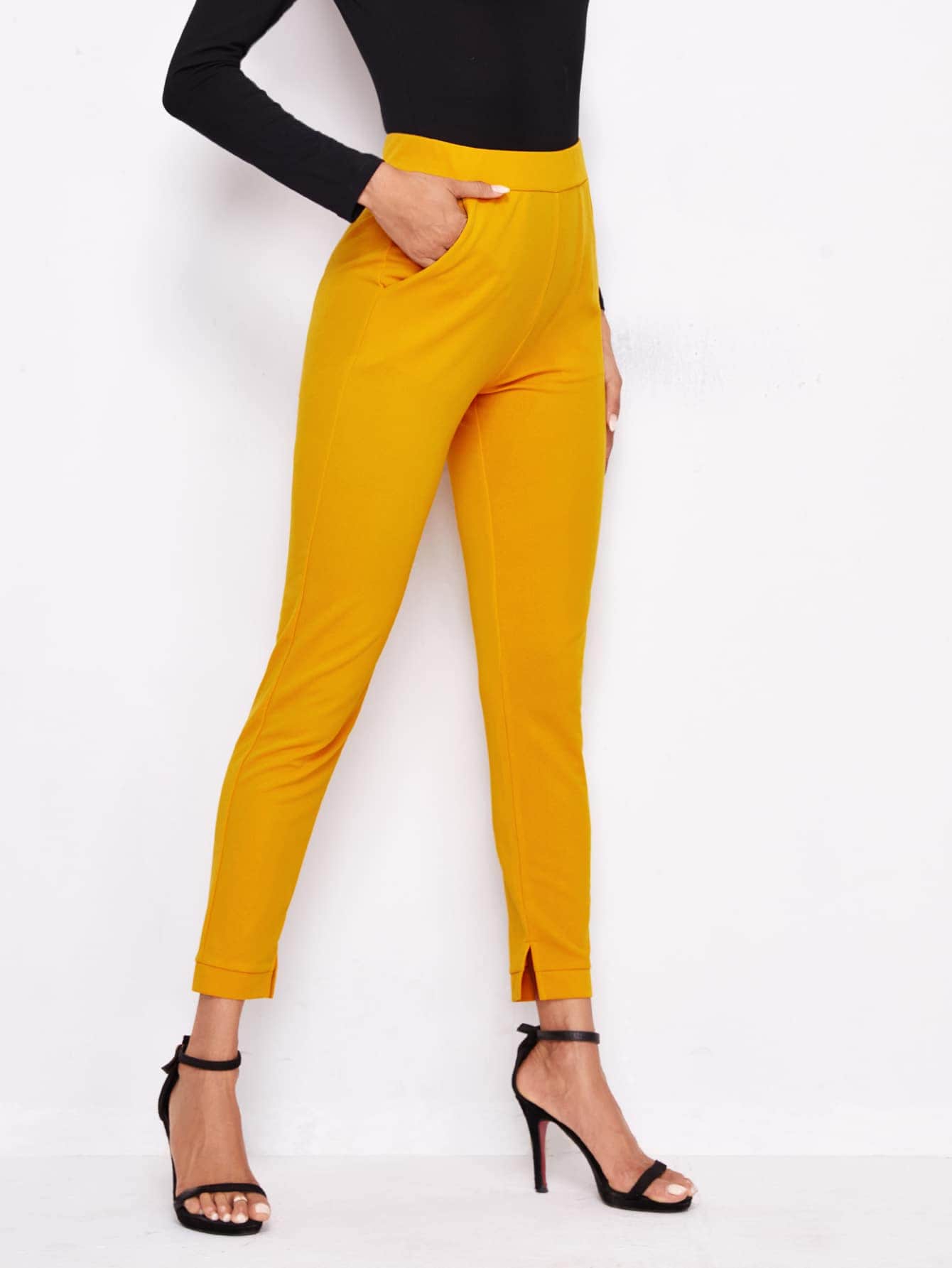 Amarillo / L pantalones bajo con abertura de cintura elástica