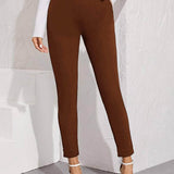 Marron Chocolate / XS pantalones bajo con abertura de cintura elástica