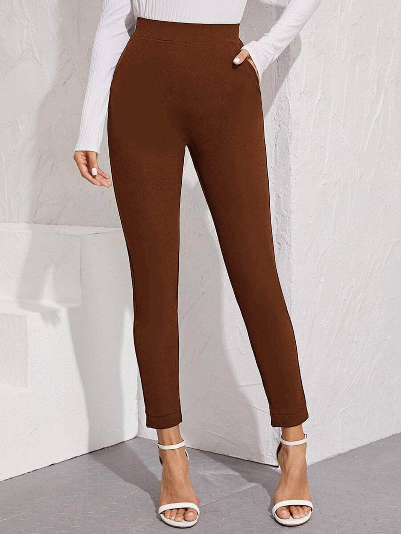 Marron Chocolate / XS pantalones bajo con abertura de cintura elástica