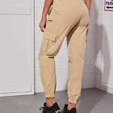 Caqui / M Pantalones cargo de cintura elástica con bolsillo lateral con solapa