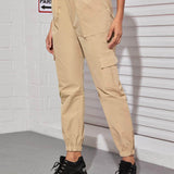 Pantalones cargo de cintura elástica con bolsillo lateral con solapa