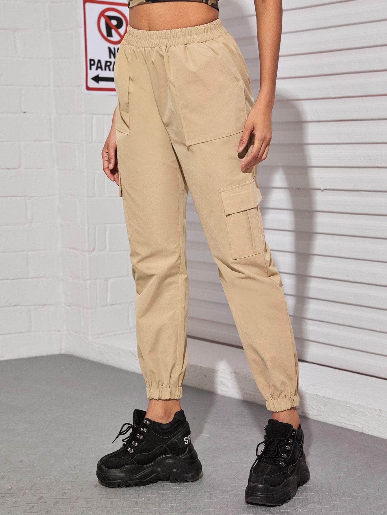Pantalones cargo de cintura elástica con bolsillo lateral con solapa