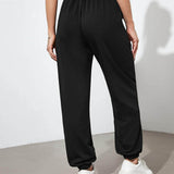 Negro / M Pantalones deportivos con cordón con bolsillos oblicuos unicolor