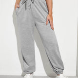 Gris Claro / S Pantalones deportivos con cordón con bolsillos oblicuos unicolor