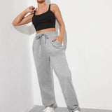 Gris Claro / XL Pantalones deportivos con cordón con bolsillos oblicuos unicolor
