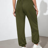 Verde militar / M Pantalones deportivos con cordón con bolsillos oblicuos unicolor