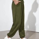 Verde militar / XL Pantalones deportivos con cordón con bolsillos oblicuos unicolor