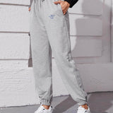 Gris / XS Pantalones deportivos de cintura con cordón con estampado de letra