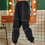 Negro / XL Pantalones Ribete en contraste Deportivo