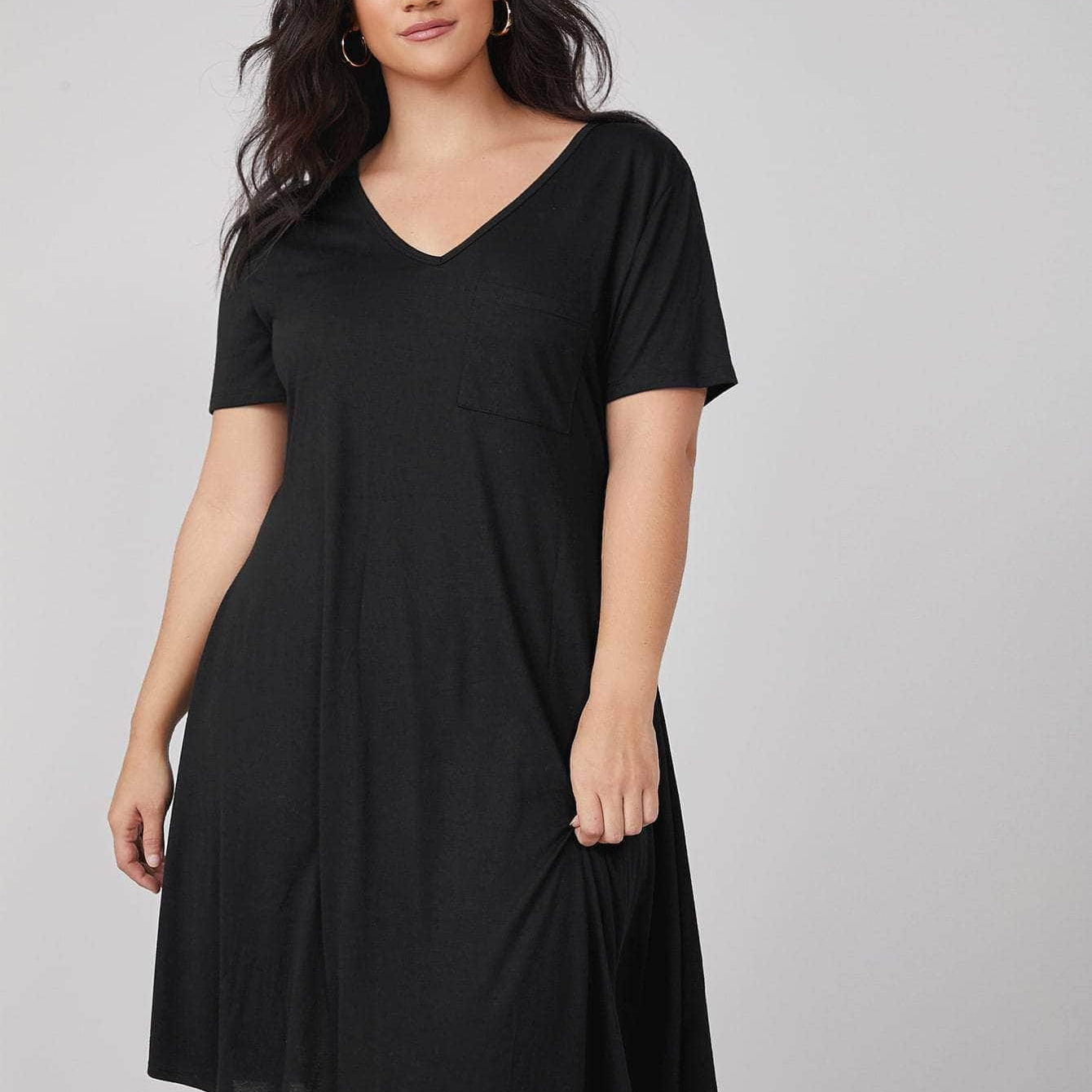 Negro / 0XL SHEIN BASICS Vestido estilo camiseta unicolor con bolsillo