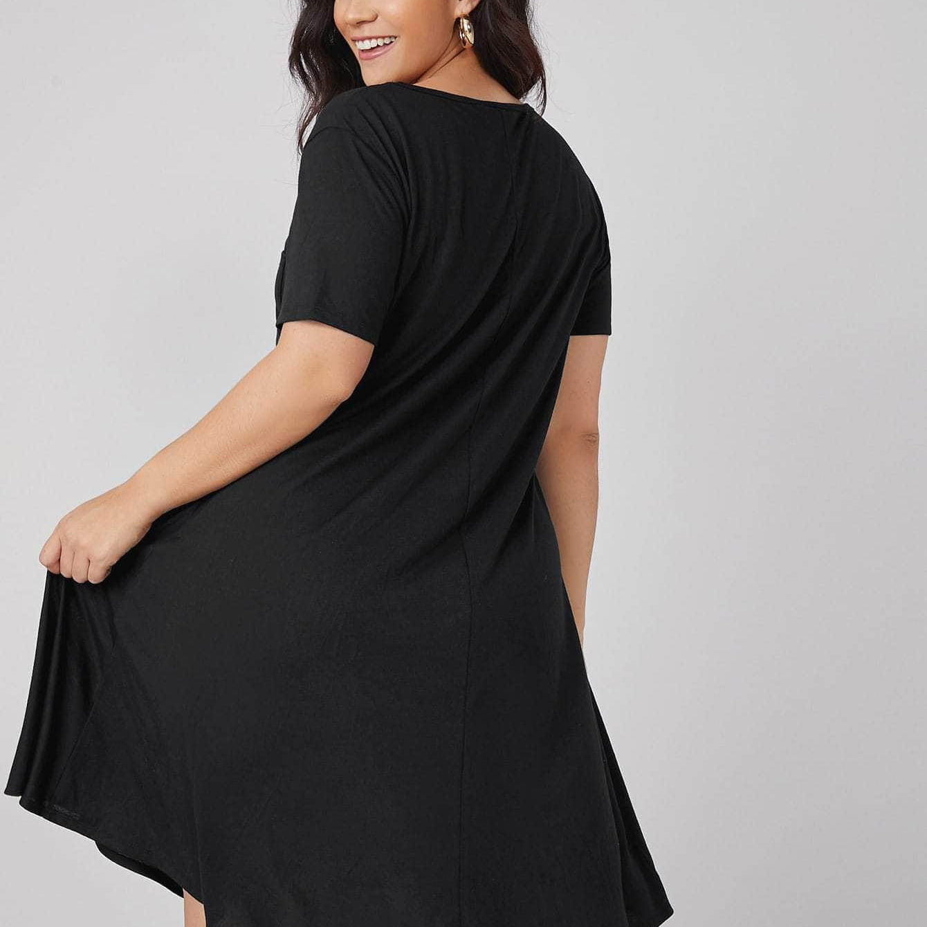 Negro / 1XL SHEIN BASICS Vestido estilo camiseta unicolor con bolsillo