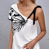 SHEIN Camiseta con estampado de mariposa de hombro con cordón