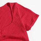 Rojo / XL SHEIN Camisetas Cordón Liso Sexy