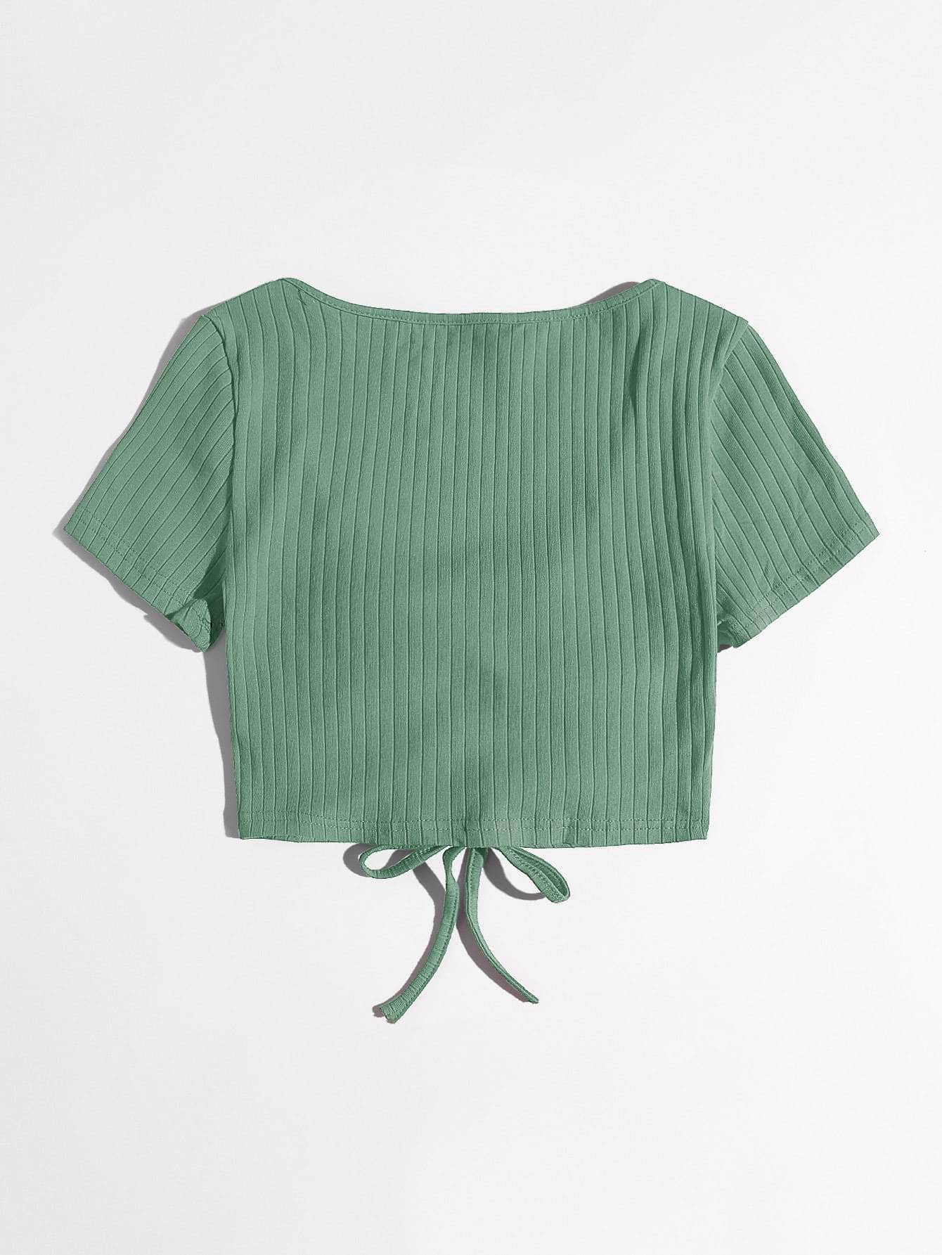 verde menta / S SHEIN Camisetas Cordón Liso Sexy