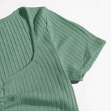 verde menta / XL SHEIN Camisetas Cordón Liso Sexy