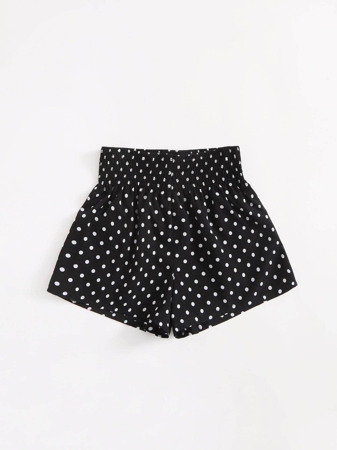 Negro / L SHEIN Shorts de lunares de cintura fruncido