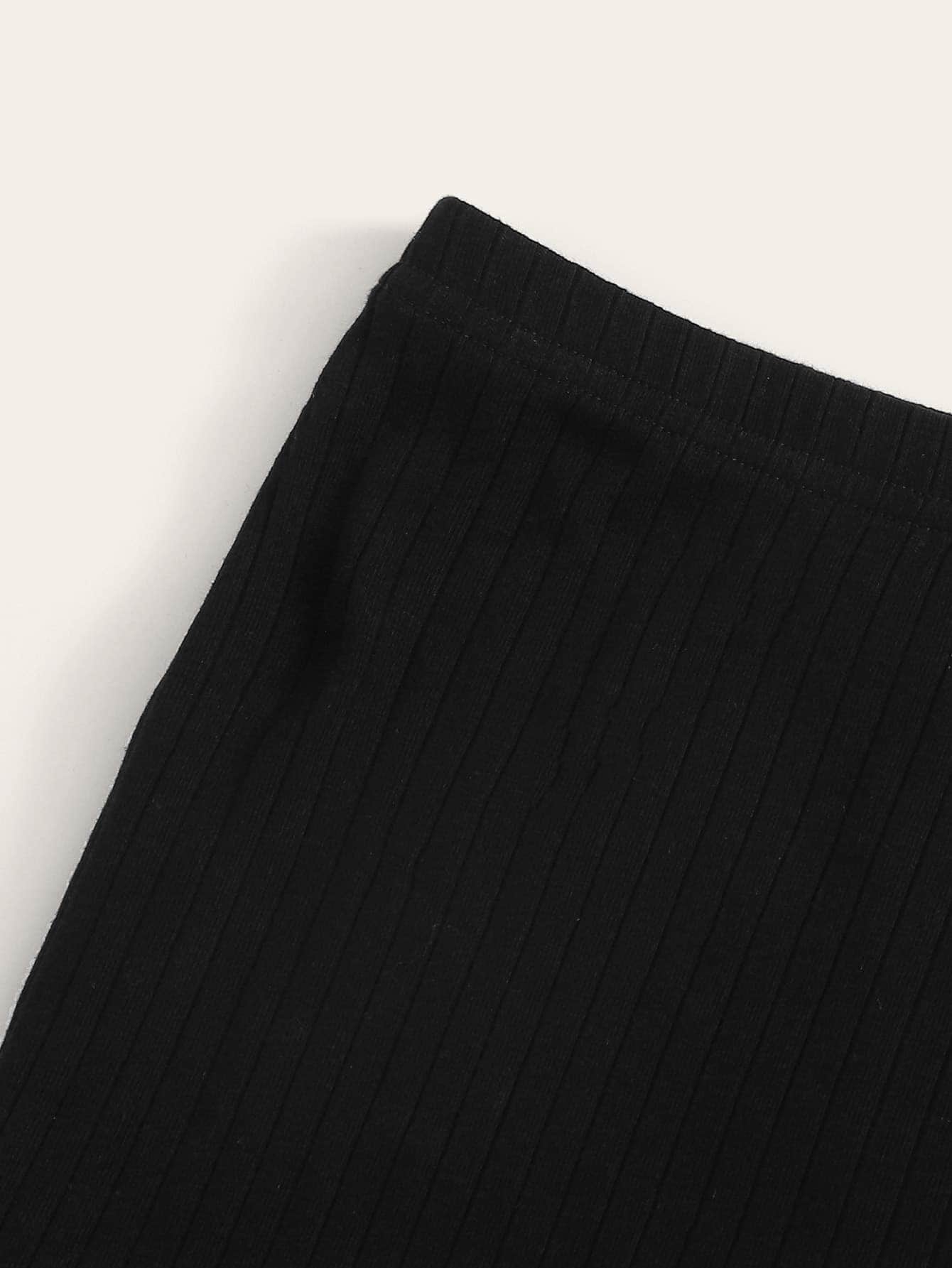 Negro / L SHEIN Shorts tejido de canalé de cintura elástica