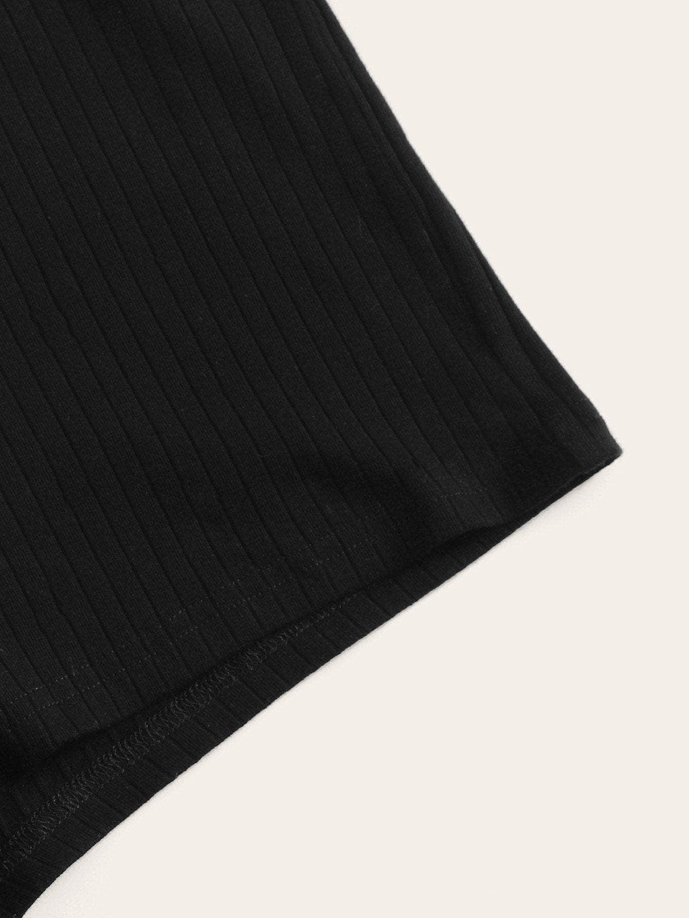 Negro / XL SHEIN Shorts tejido de canalé de cintura elástica