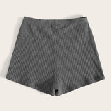 Gris / S SHEIN Shorts tejido de canalé de cintura elástica