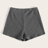 Gris / M SHEIN Shorts tejido de canalé de cintura elástica