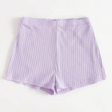 Lila Purpura / L SHEIN Shorts tejido de canalé de cintura elástica