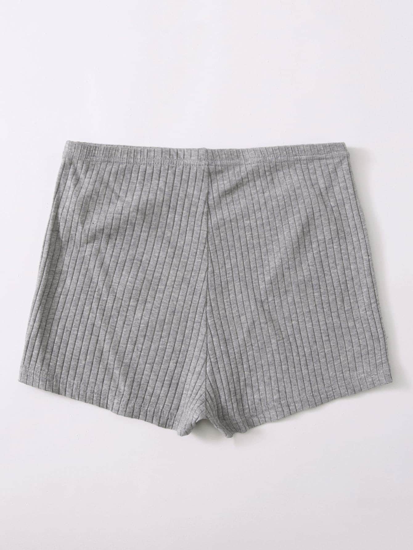 Gris Claro / S SHEIN Shorts tejido de canalé de cintura elástica