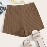 Marron Mocha / XS SHEIN Shorts tejido de canalé de cintura elástica