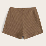Marron Mocha / S SHEIN Shorts tejido de canalé de cintura elástica