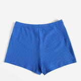 Azul / S SHEIN Shorts tejido de canalé de cintura elástica