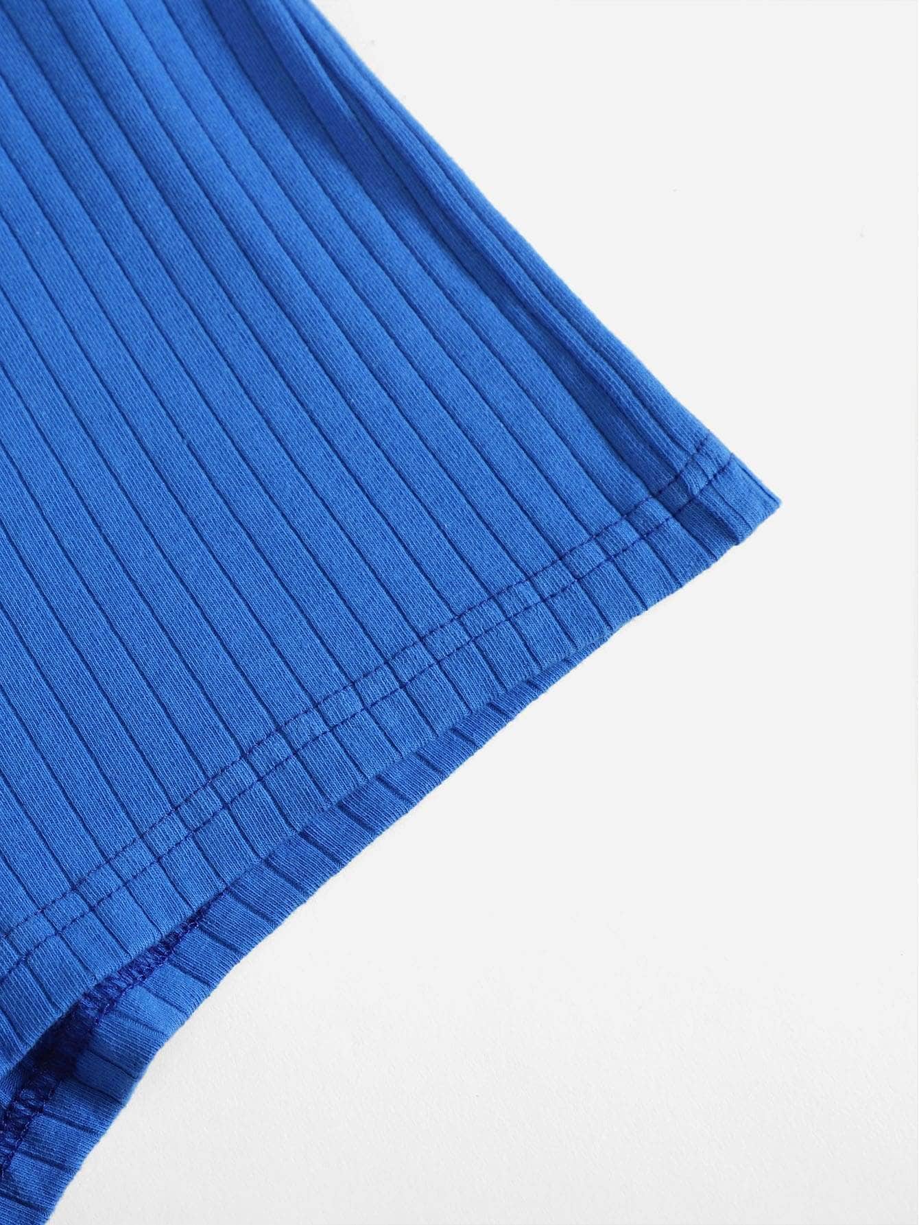 Azul / L SHEIN Shorts tejido de canalé de cintura elástica