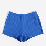 Azul / XL SHEIN Shorts tejido de canalé de cintura elástica