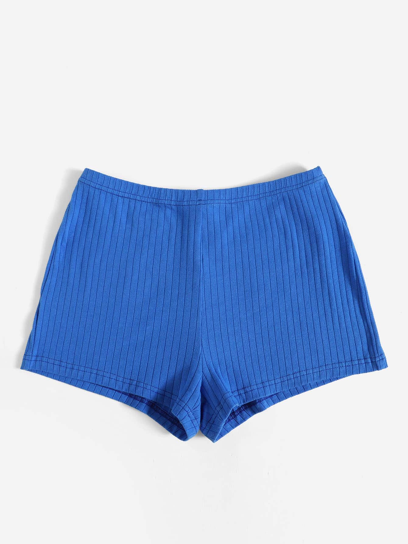 Azul / XL SHEIN Shorts tejido de canalé de cintura elástica