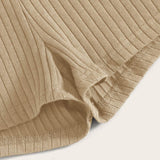 Caqui / XL SHEIN Shorts tejido de canalé de cintura elástica