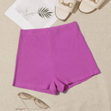 Rojo violeta / XS SHEIN Shorts tejido de canalé de cintura elástica