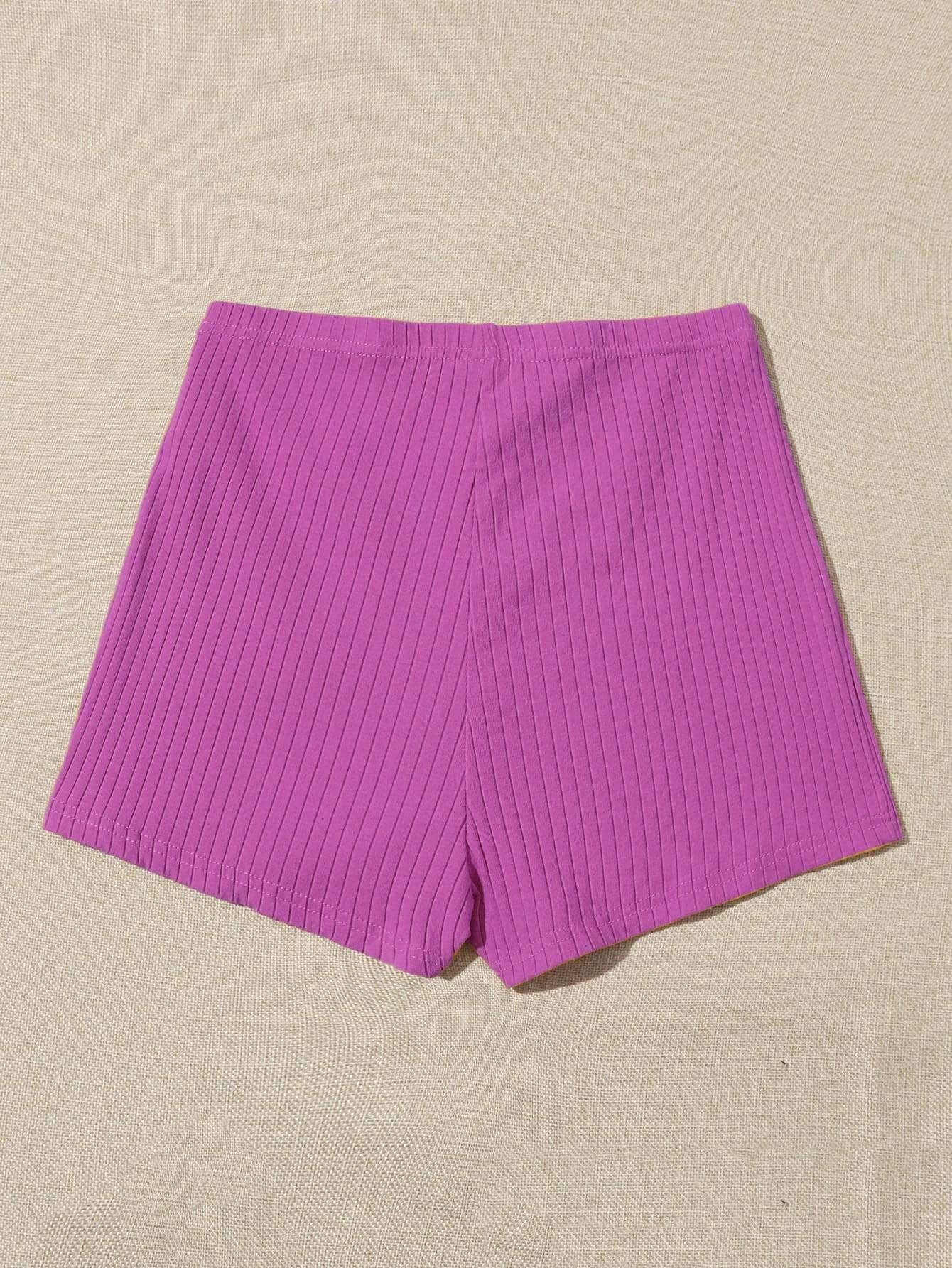 Rojo violeta / S SHEIN Shorts tejido de canalé de cintura elástica