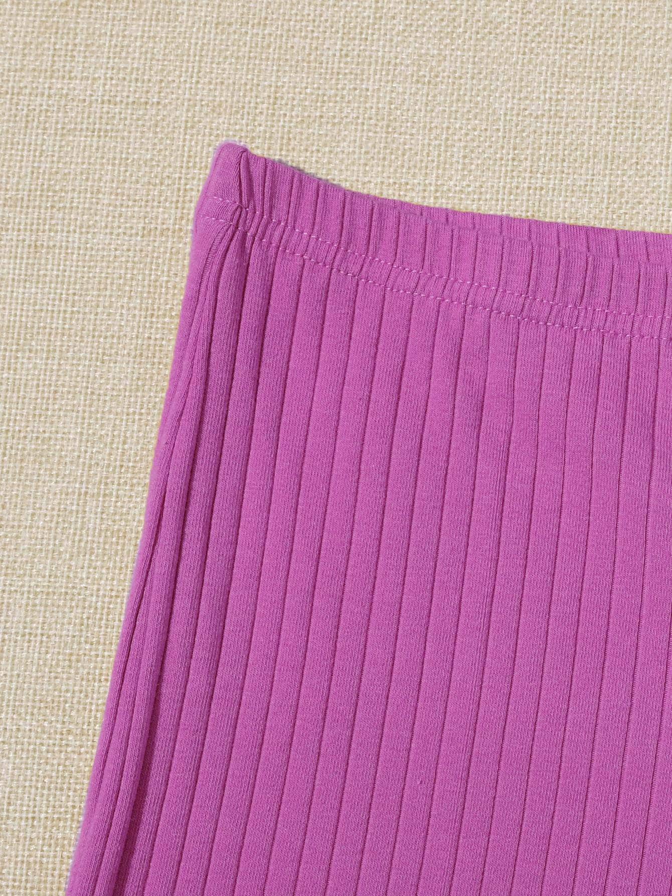 Rojo violeta / M SHEIN Shorts tejido de canalé de cintura elástica