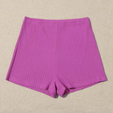 Rojo violeta / L SHEIN Shorts tejido de canalé de cintura elástica