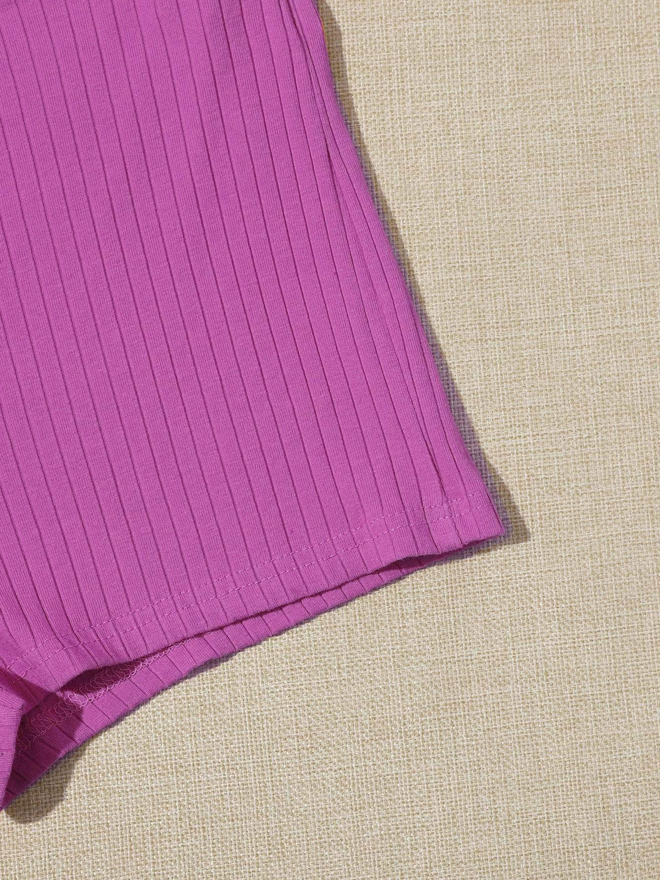 Rojo violeta / XL SHEIN Shorts tejido de canalé de cintura elástica