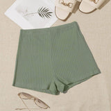 Verde militar / XS SHEIN Shorts tejido de canalé de cintura elástica