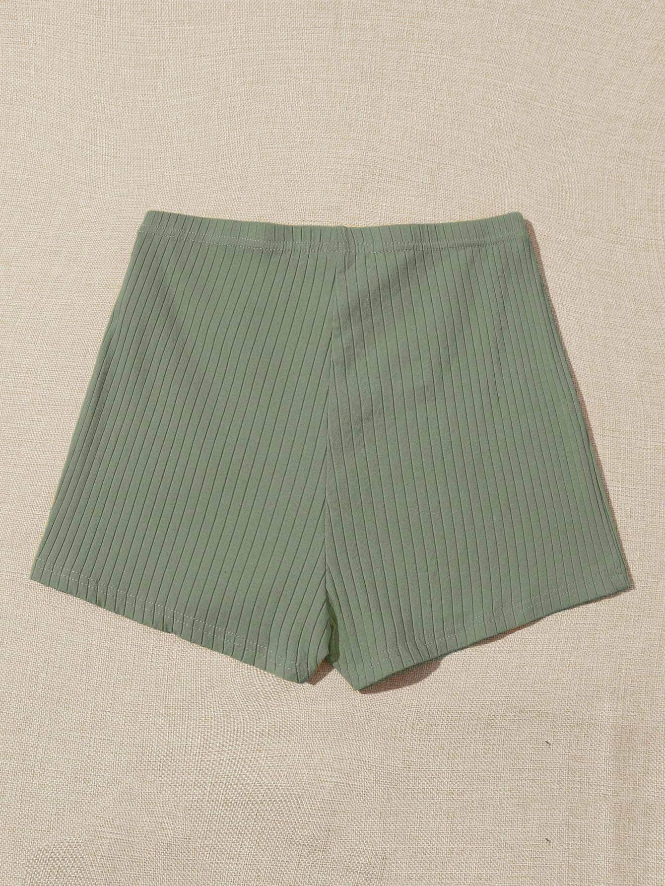 Verde militar / S SHEIN Shorts tejido de canalé de cintura elástica