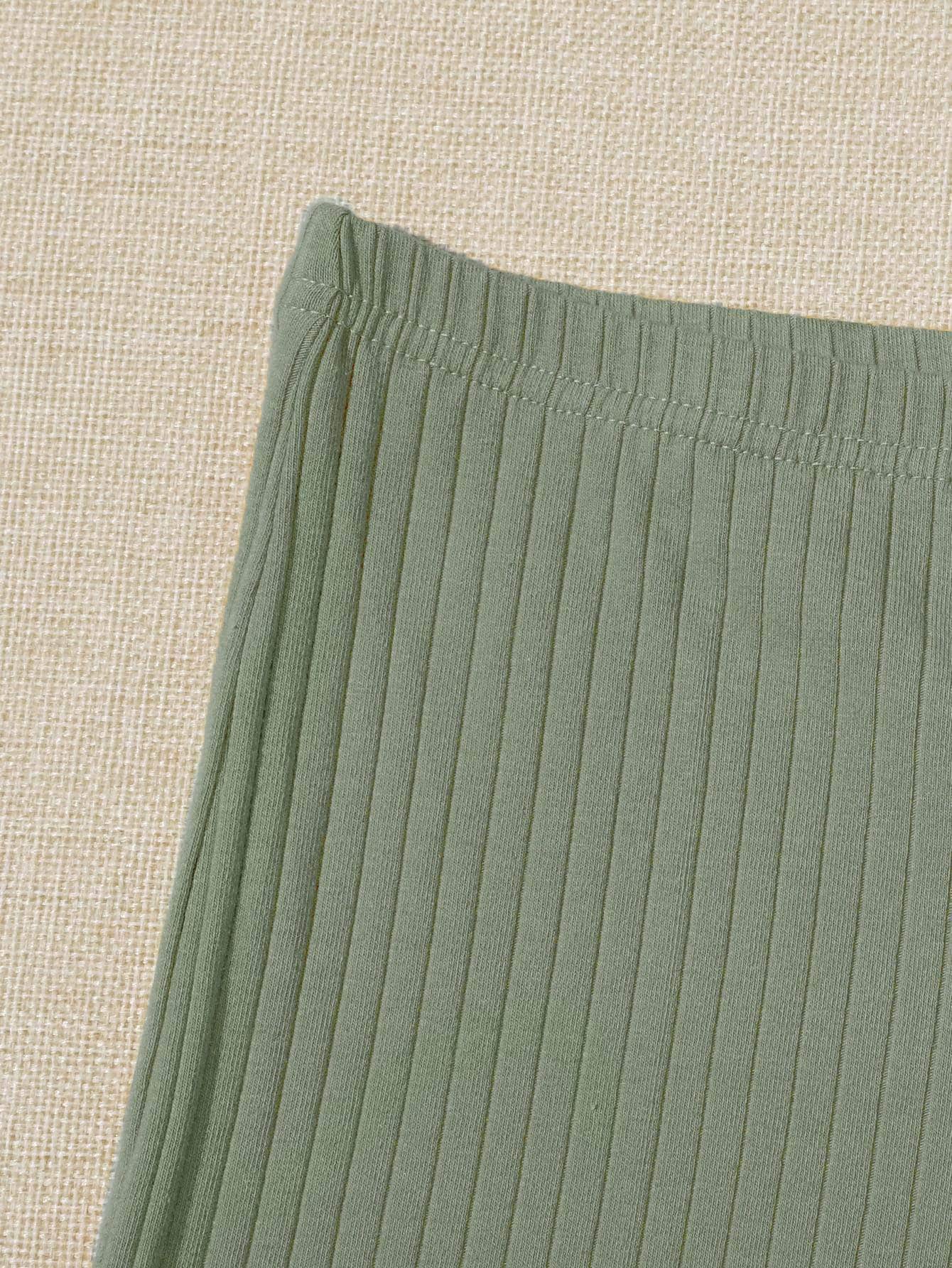 Verde militar / M SHEIN Shorts tejido de canalé de cintura elástica