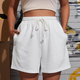 Blanco / XS SHEIN Shorts track unicolor de cintura con cordón