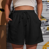 Negro / XS SHEIN Shorts track unicolor de cintura con cordón