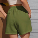 Verde militar / S SHEIN Shorts track unicolor de cintura con cordón
