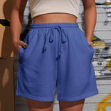 Azul / XS SHEIN Shorts track unicolor de cintura con cordón
