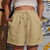 Caqui / XS SHEIN Shorts track unicolor de cintura con cordón