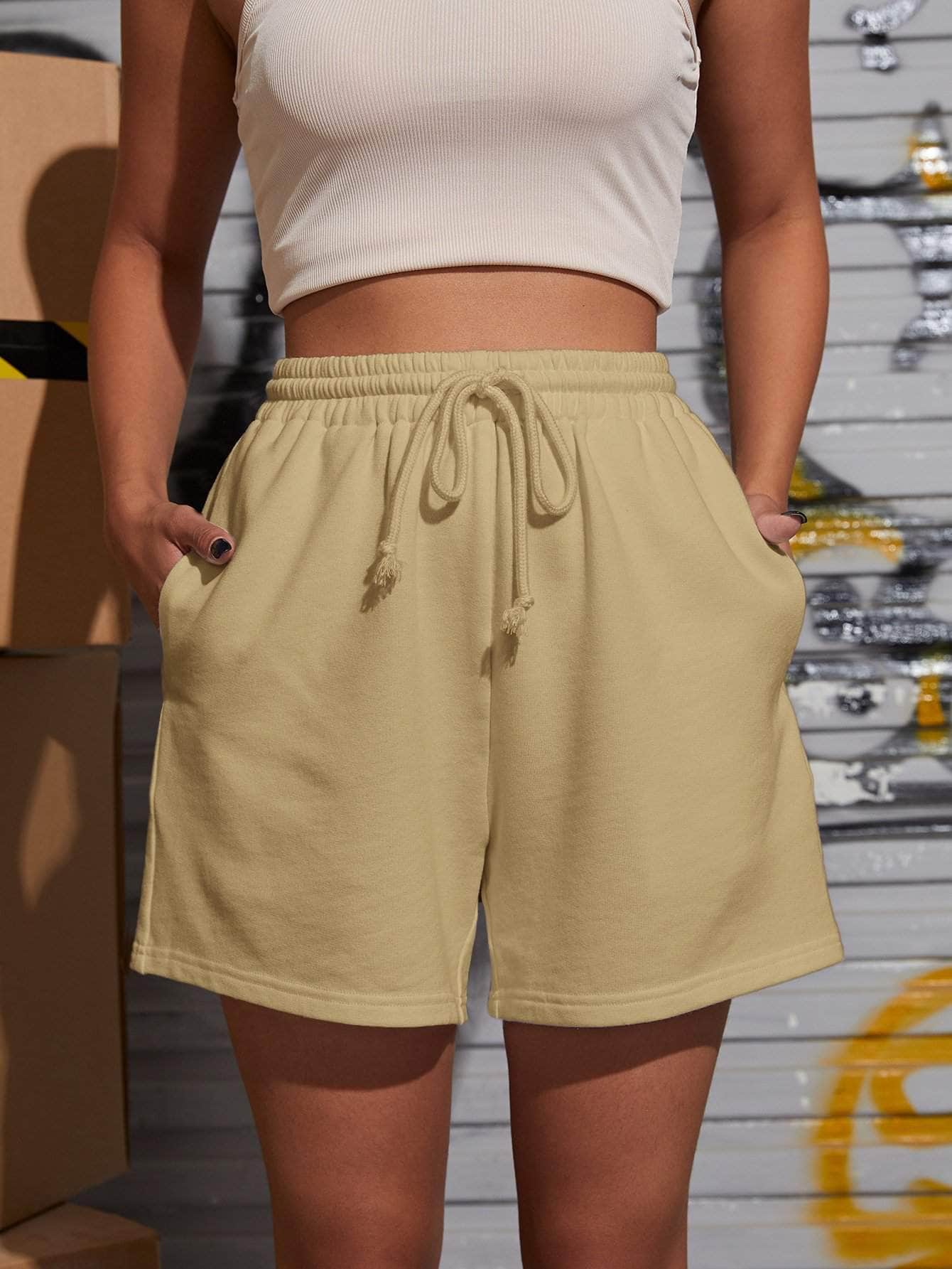 Caqui / XS SHEIN Shorts track unicolor de cintura con cordón