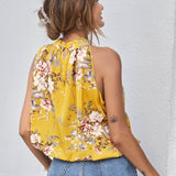Amarillo / S SHEIN Top con estampado floral con fruncido