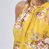 Amarillo / L SHEIN Top con estampado floral con fruncido